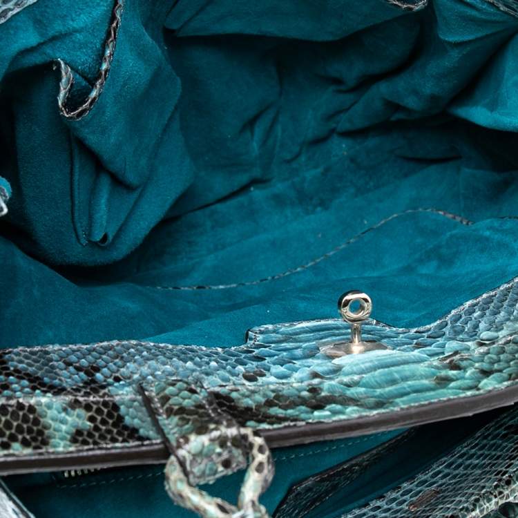 Pre Owned Zagliani Black/Green Python Puffy Tote