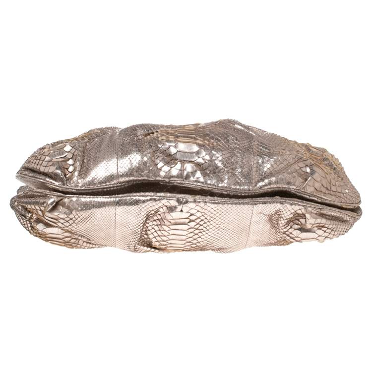 Pre Owned Zagliani Metallic Rose Gold Python Leather Satchel