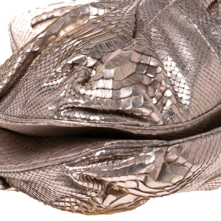Pre Owned Zagliani Metallic Rose Gold Python Leather Satchel
