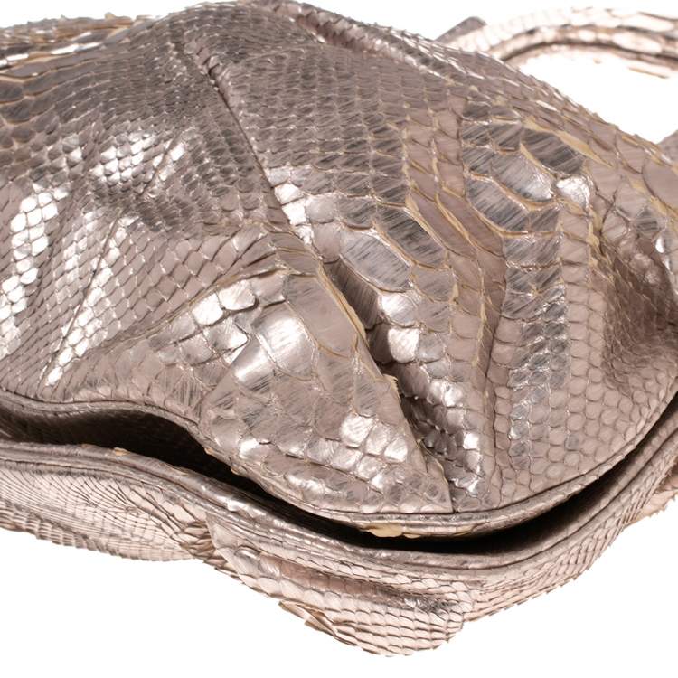 Pre Owned Zagliani Metallic Rose Gold Python Leather Satchel