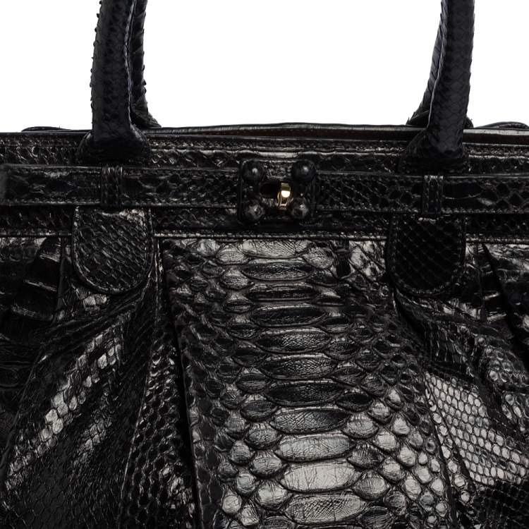 Pre Owned Zagliani Black Python Puffy Hobo