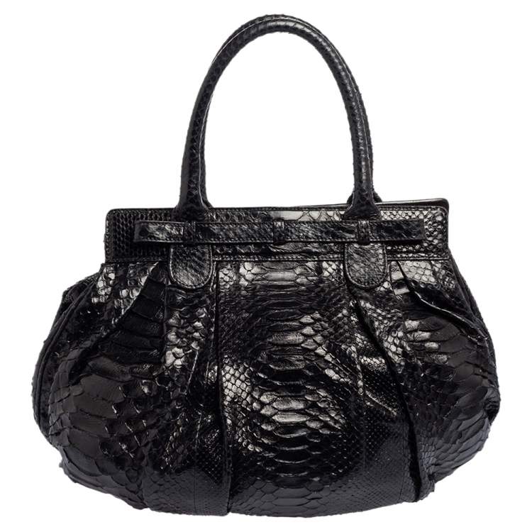 Pre Owned Zagliani Black Python Puffy Hobo