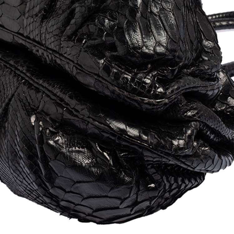 Pre Owned Zagliani Black Python Puffy Hobo