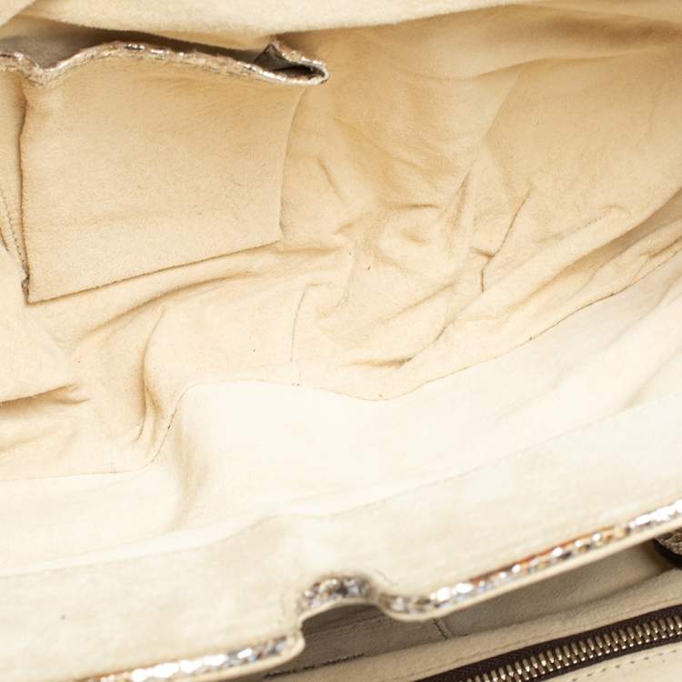 Pre Owned Zagliani Metallic Silver/Gold Python Puffy Satchel