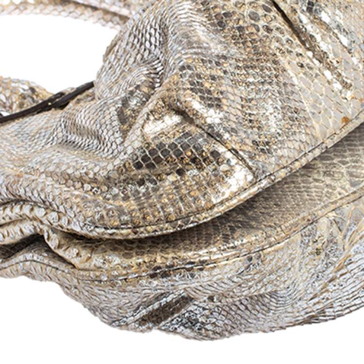 Pre Owned Zagliani Metallic Silver/Gold Python Puffy Satchel