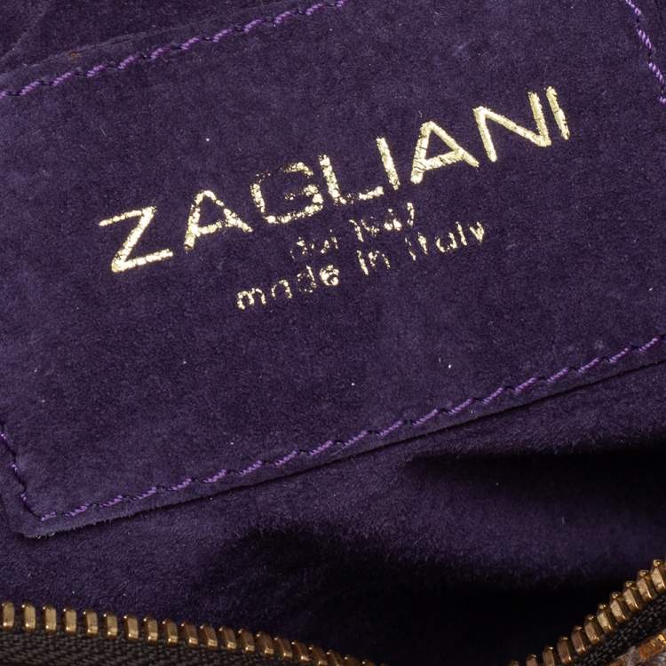 Pre Owned Zagliani Metallic Gold Python Top Zip Tote