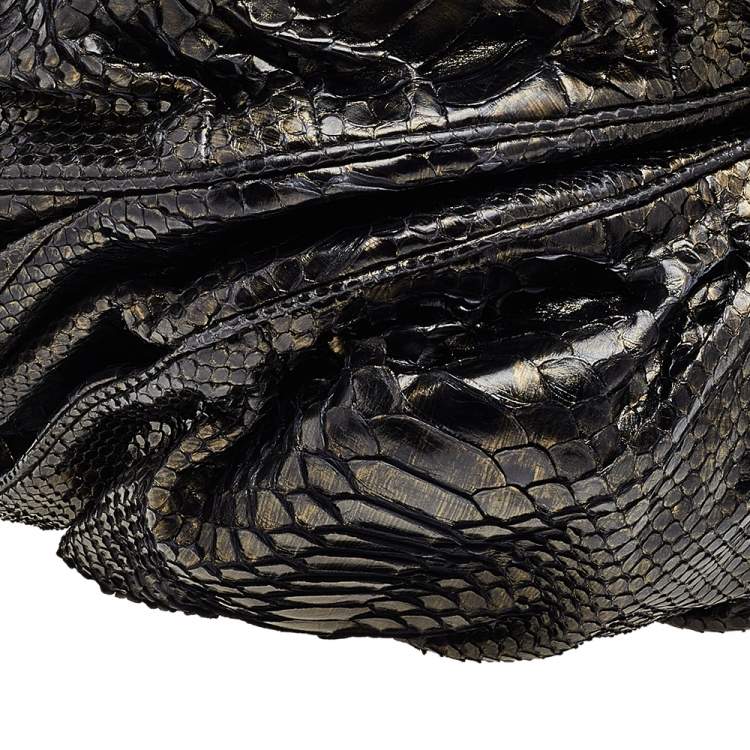 Pre Owned Zagliani Metallic Two Tone Python Puffy Hobo