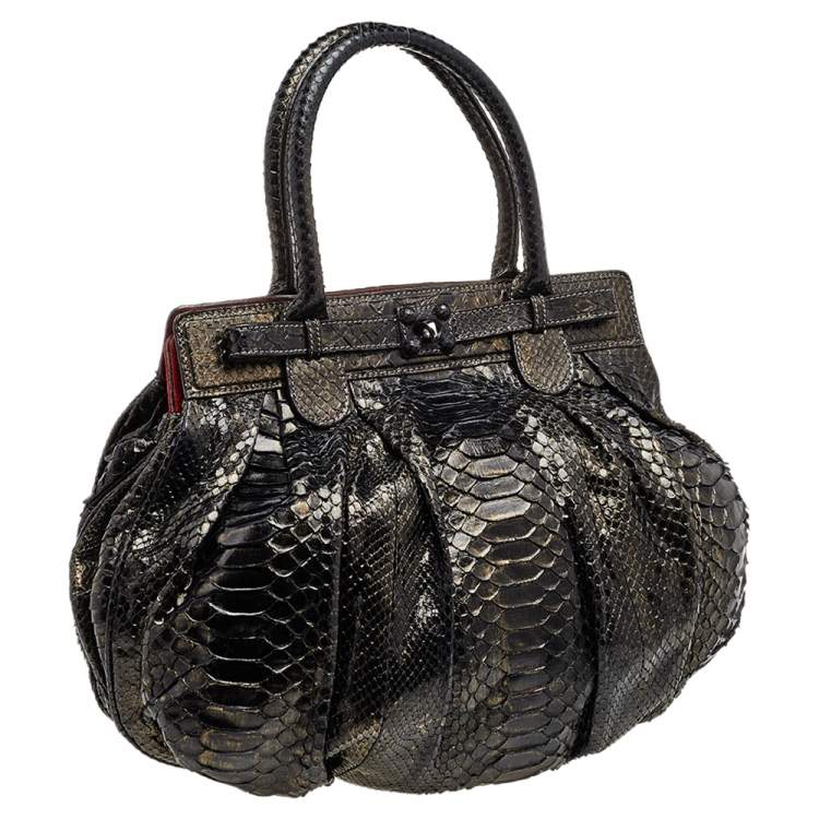 Pre Owned Zagliani Metallic Two Tone Python Puffy Hobo
