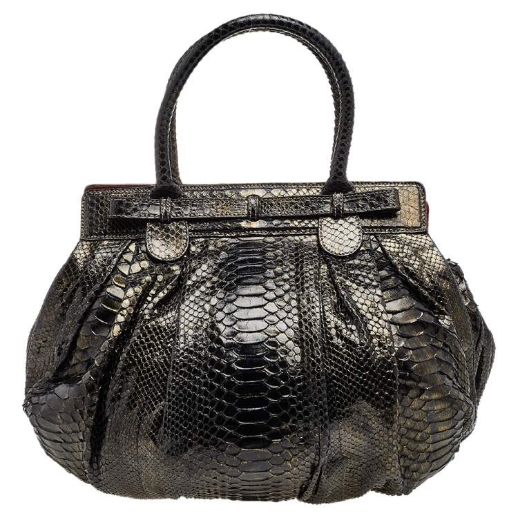 Pre Owned Zagliani Metallic Two Tone Python Puffy Hobo