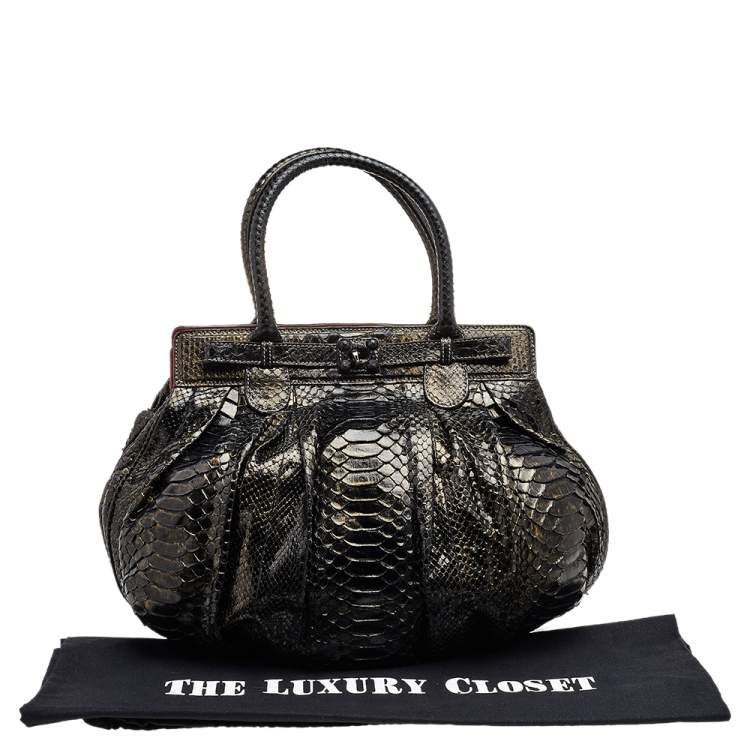 Pre Owned Zagliani Metallic Two Tone Python Puffy Hobo