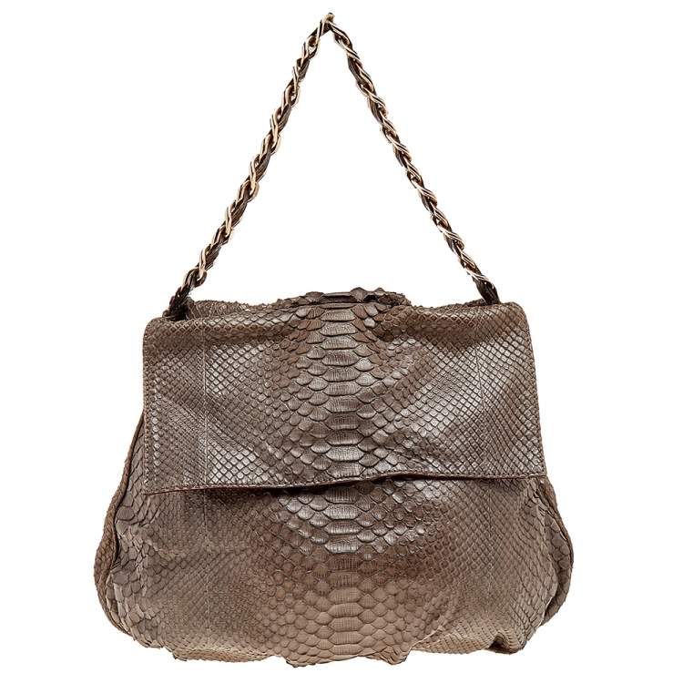 Pre Owned Zagliani Brown Python Leather Shoulder Bag