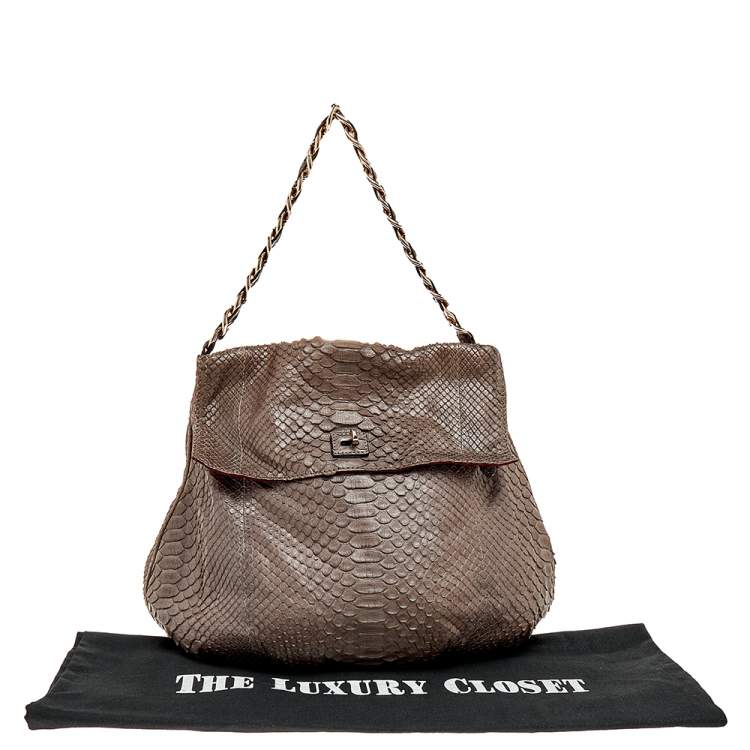 Pre Owned Zagliani Brown Python Leather Shoulder Bag