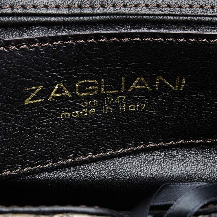 Pre Owned Zagliani Metallic Gunmetal Python Leather Clutch 