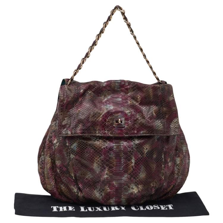 مملوكة مسبقًا Zagliani Multicolor Python Leather Chain Hobo