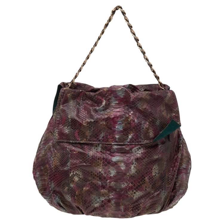 مملوكة مسبقًا Zagliani Multicolor Python Leather Chain Hobo