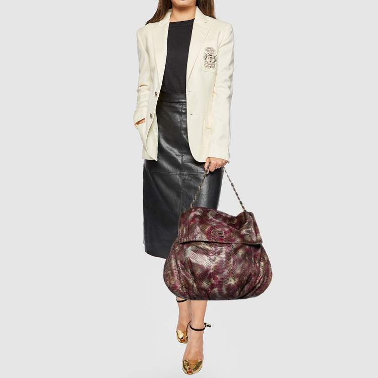 مملوكة مسبقًا Zagliani Multicolor Python Leather Chain Hobo