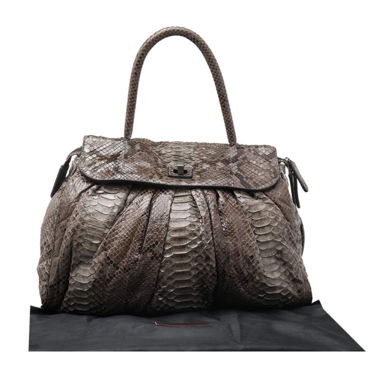 Pre Owned Zagliani Brown Python Procida Top Handle Bag