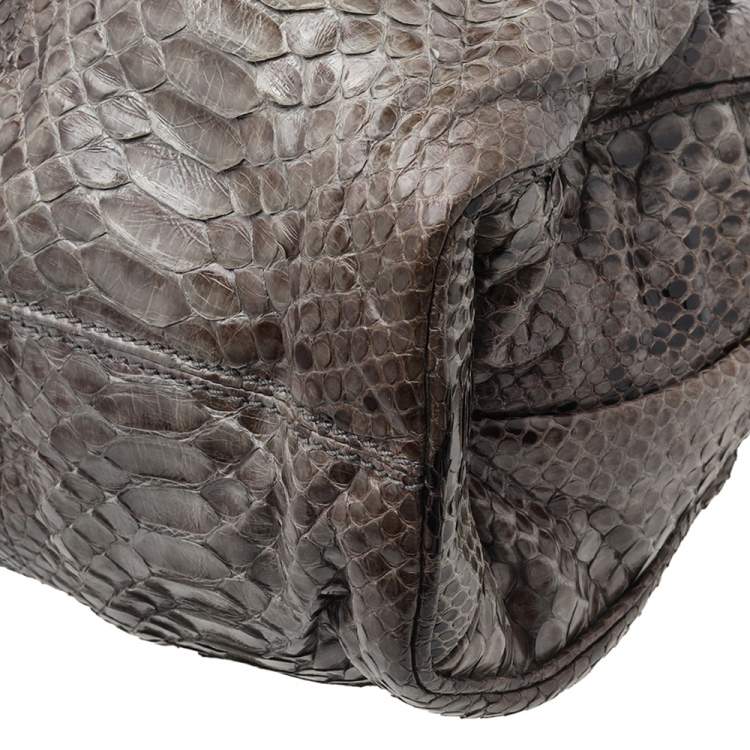 Pre Owned Zagliani Brown Python Procida Top Handle Bag