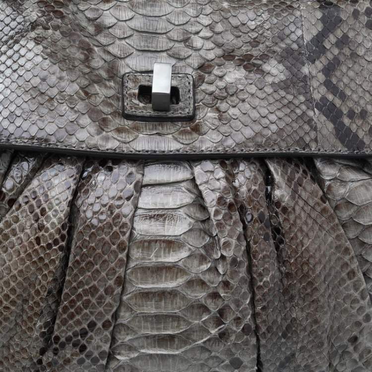 Pre Owned Zagliani Brown Python Procida Top Handle Bag