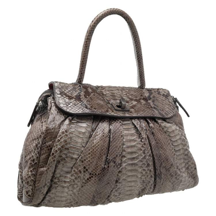 Pre Owned Zagliani Brown Python Procida Top Handle Bag