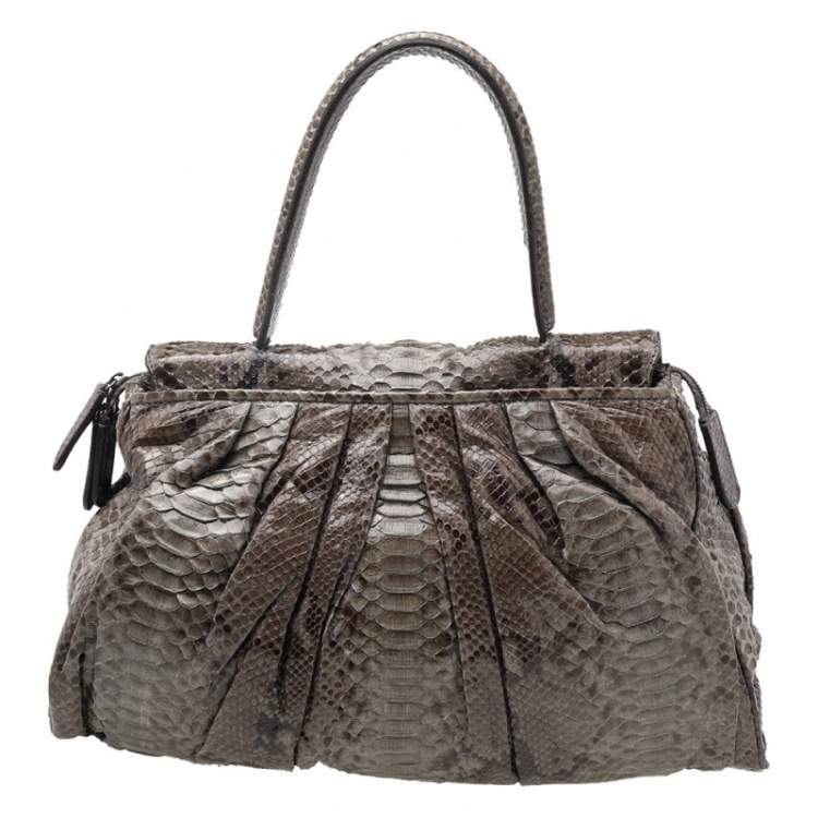Pre Owned Zagliani Brown Python Procida Top Handle Bag