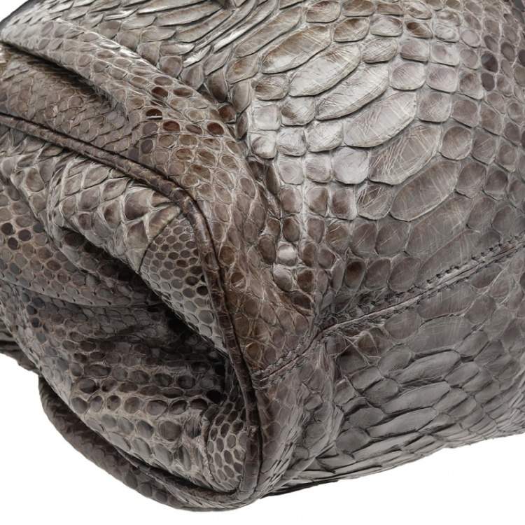 Pre Owned Zagliani Brown Python Procida Top Handle Bag