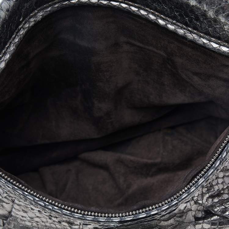 Pre Owned Zagliani Metallic Grey Python Leather Chain Shoulder Bag