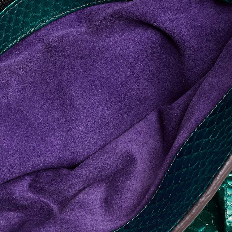 Pre Owned Zagliani Metallic Green Python Top Zip Tote