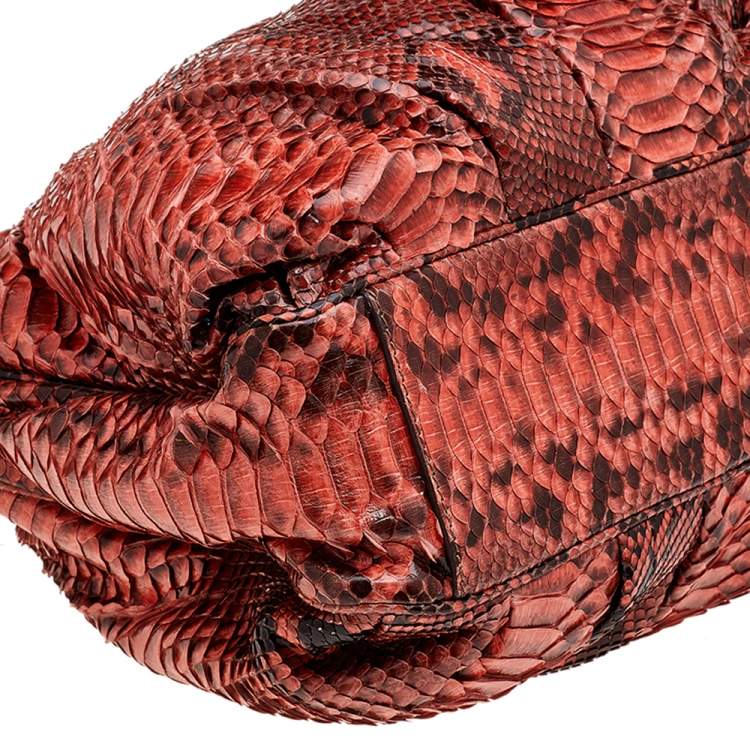 Pre Owned Zagliani Orange Python Top Zip Tote
