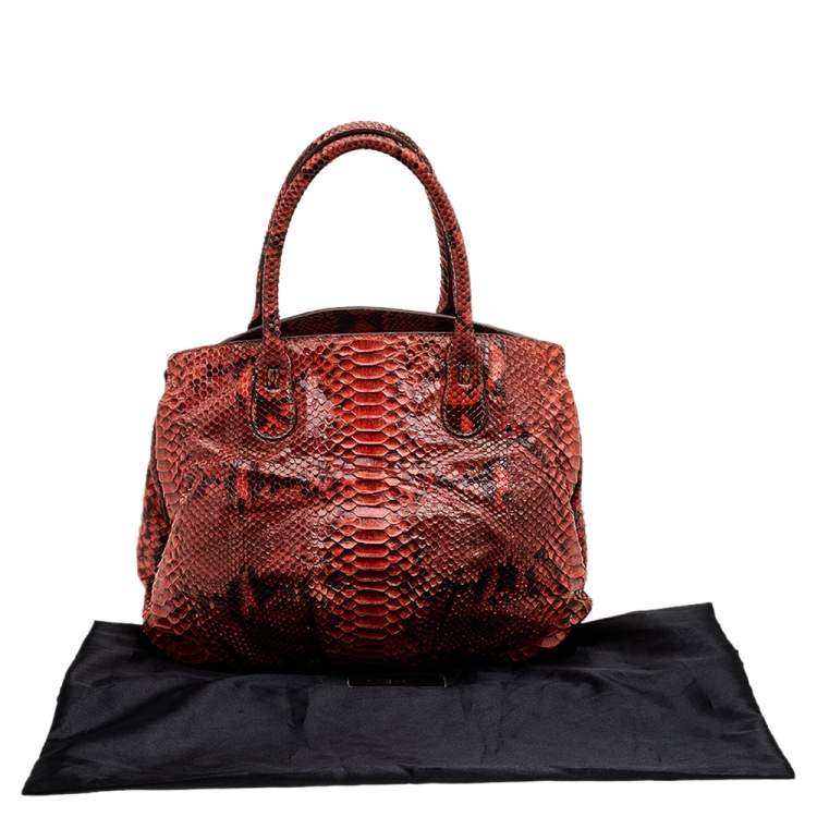 Pre Owned Zagliani Orange Python Top Zip Tote