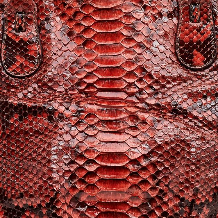 Pre Owned Zagliani Orange Python Top Zip Tote