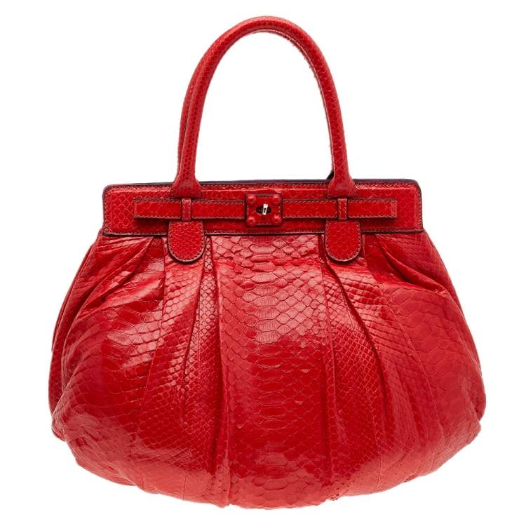 Pre Owned Zagliani Red Python Puffy Hobo