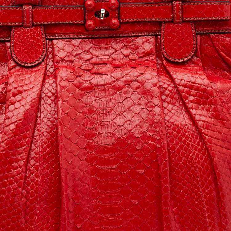 Pre Owned Zagliani Red Python Puffy Hobo