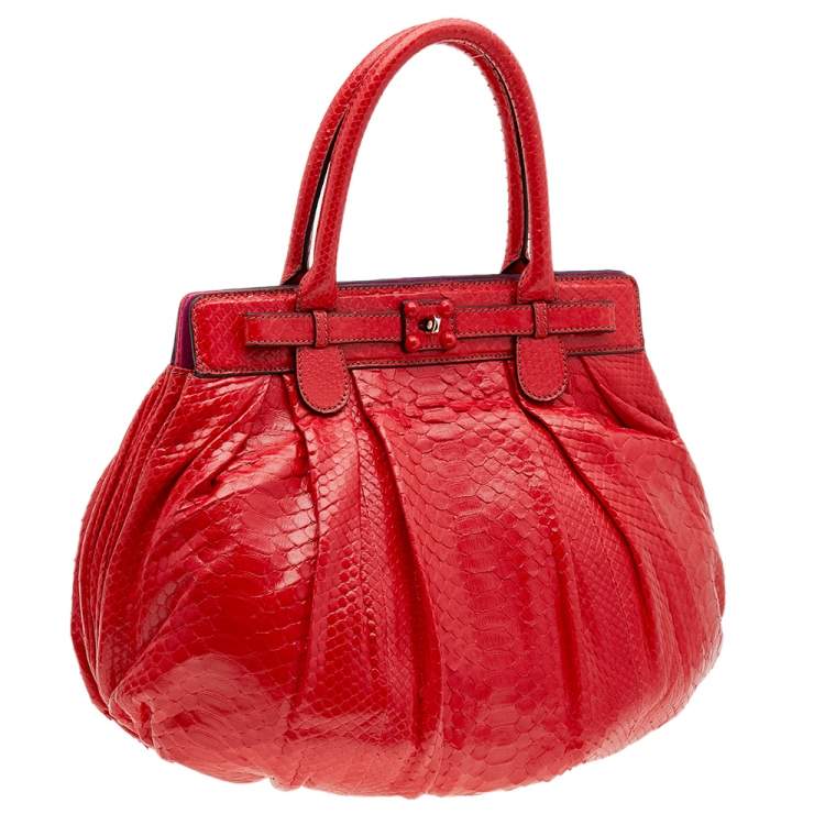 Pre Owned Zagliani Red Python Puffy Hobo