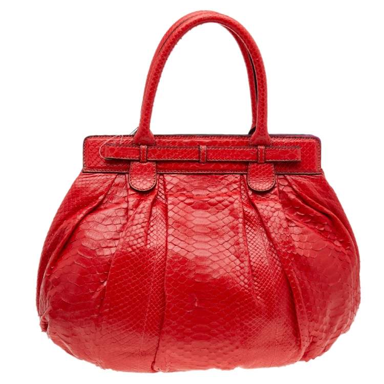 Pre Owned Zagliani Red Python Puffy Hobo