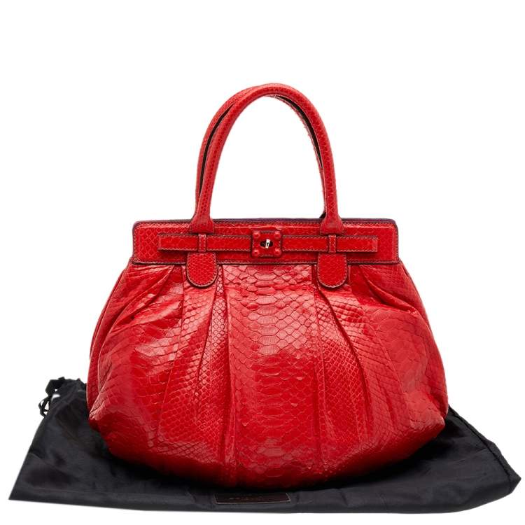 Pre Owned Zagliani Red Python Puffy Hobo