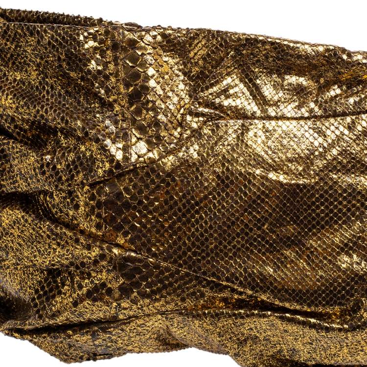 Pre Owned Zagliani Metallic Gold Python Oversized Clutch