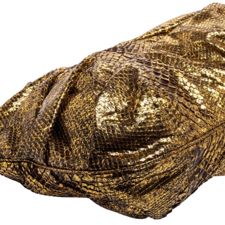Pre Owned Zagliani Metallic Gold Python Oversized Clutch