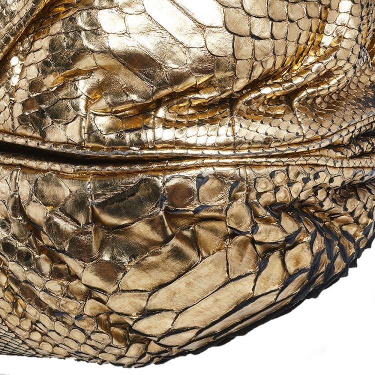 Pre Owned Zagliani Gold Python Puffy Hobo