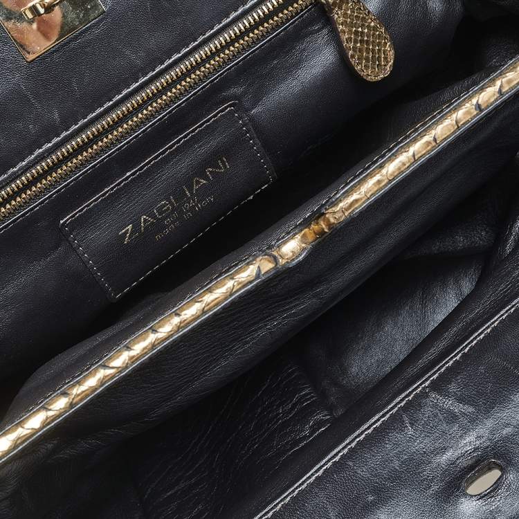 Pre Owned Zagliani Gold Python Puffy Hobo