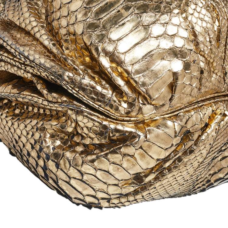 Pre Owned Zagliani Gold Python Puffy Hobo