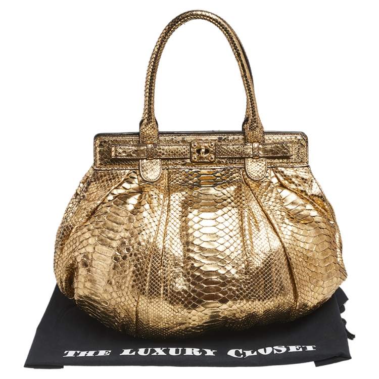Pre Owned Zagliani Gold Python Puffy Hobo
