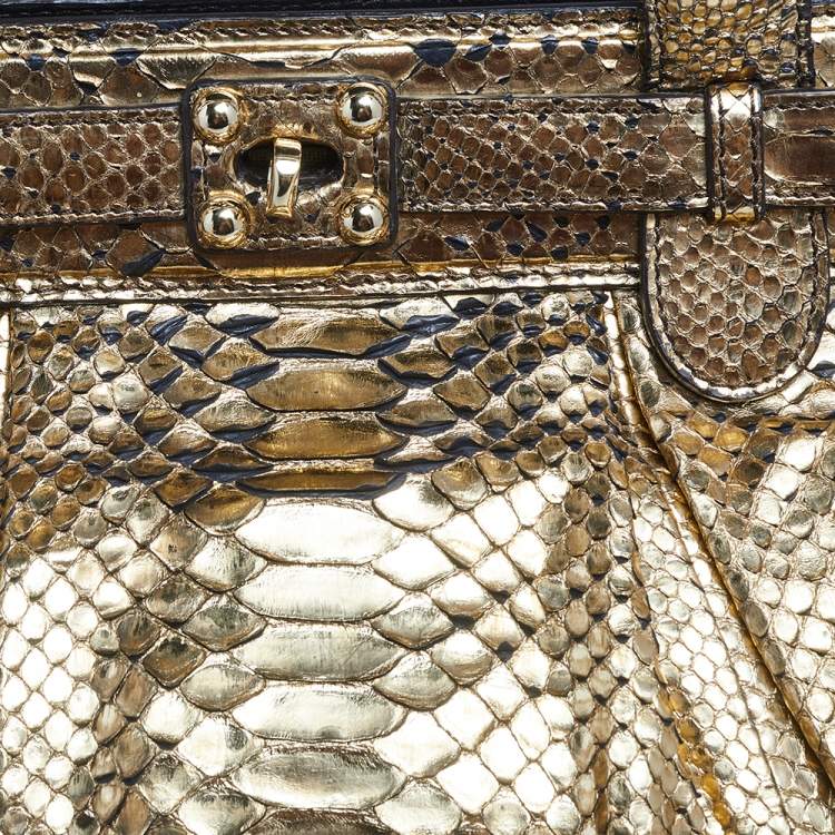 Pre Owned Zagliani Gold Python Puffy Hobo