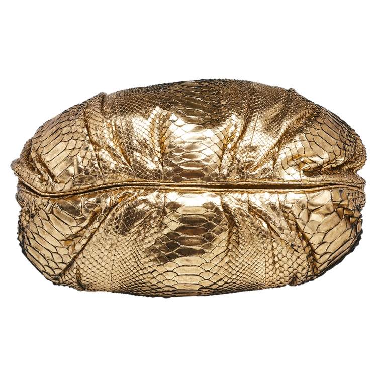 Pre Owned Zagliani Gold Python Puffy Hobo