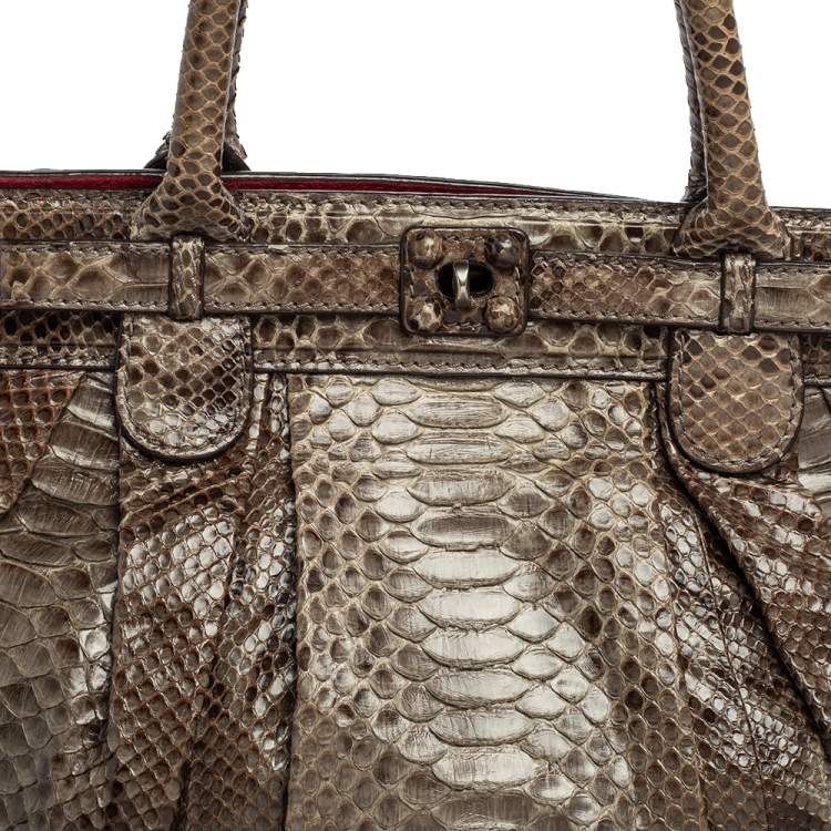 Pre Owned Zagliani Metallic Grey Python Puffy Hobo