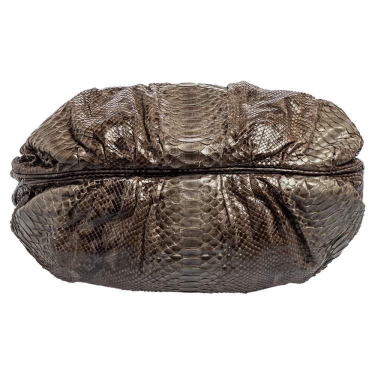 Pre Owned Zagliani Metallic Grey Python Puffy Hobo