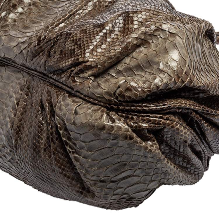 Pre Owned Zagliani Metallic Grey Python Puffy Hobo