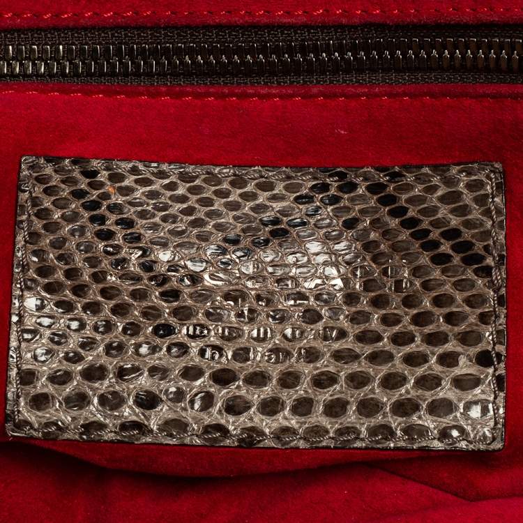 Pre Owned Zagliani Metallic Grey Python Puffy Hobo