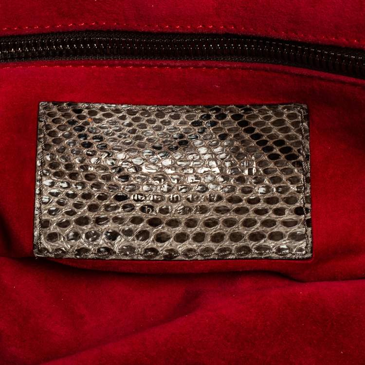 Pre Owned Zagliani Metallic Grey Python Puffy Hobo
