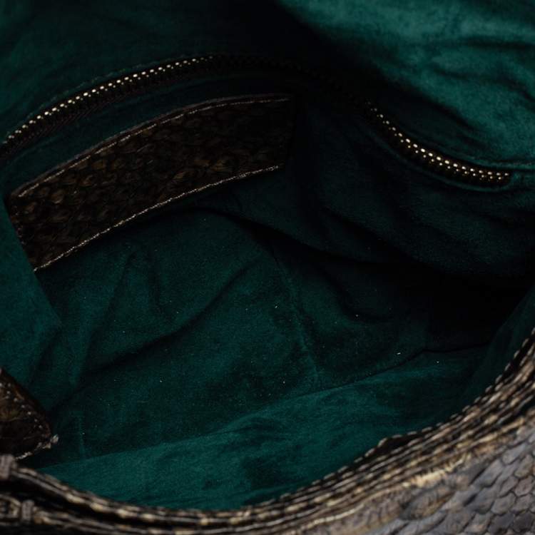 Pre Owned Zagliani Brown Python Flap Chain Shoulder Bag